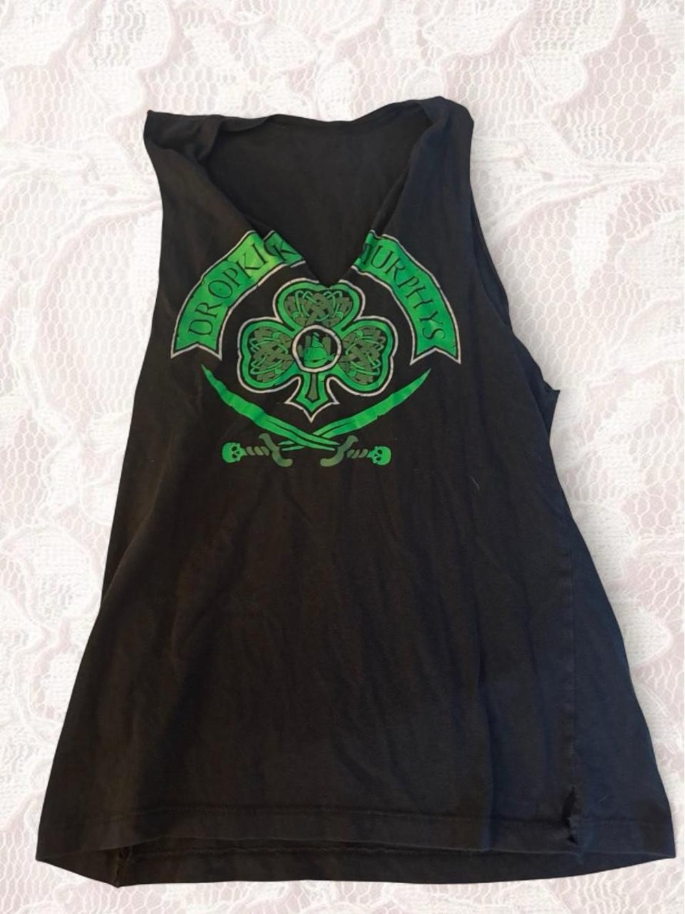 Black Sleeveless Graphic Tank with Green Crest